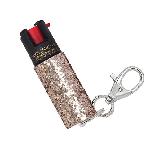 Champagne Gold Glitter Pepper Spray Keychain For Women - Supercute Trendy Safety Accessory