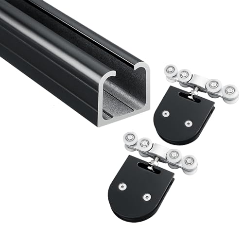 Kit de rieles y rodillos para puertas correderas, ganchos redondos de 8 ruedas, riel de aluminio para puertas de vidrio de 5 a 8 mm, funcionamiento silencioso y suave para el hogar y la oficina