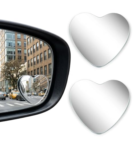 2 Pcs Heart Shape Blind Spot Mirrors, Heart Rear View Mirror Accessories Blind Spot for Cars High Definition Glass Frameless Convex Side Mirrors, Stick-On Wide Angle Rear View for SUVs, Truck & RV