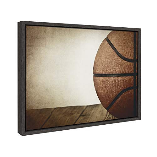 DesignOvation Sylvie Vintage Half Basketball Framed Canvas Wall Art by Shawn St. Peter, 18x24 Gray, Sports Themed Home Decor - Image 3