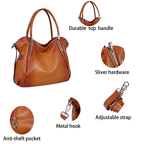 Heshe Genuine Leather Purses And Handbags For Women Tote Top Handle Shoulder Hobo Bag Satchel Ladies Crossbody Bags (Sorrel) #TOP5