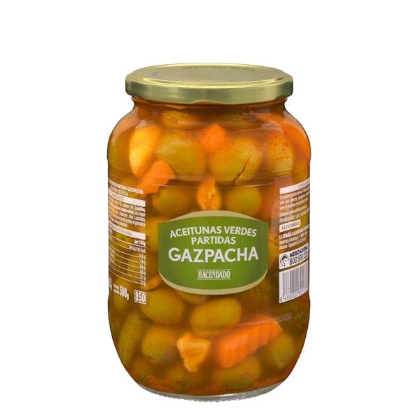 Hacendado Olives Vertes Gazpacha, Cassées, Catégorie Selecta, 835g PACK3, Conservation Sans Gluten, Idéal pour Apéritif