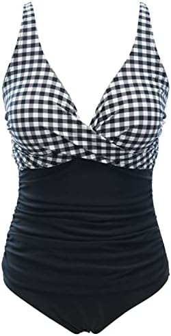 LA ORCHID Damen Badeanzug bauchweg Push up einteiliger Badeanzug bademode v Ausschnitt bademode high Waist für Urlaub
