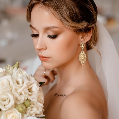 Sanfenly Clip On Earrings Women Dangle, Large Long Dangling Non Pierced Earrings Elegant Formal Big Bling Rhinestone Crystal Simulated Diamond Clip Earrings for Women Non Pierced Ears3