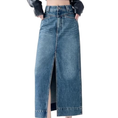 Jupe longue en jean femme OLEETS taille haute en denim vintage bleu XL