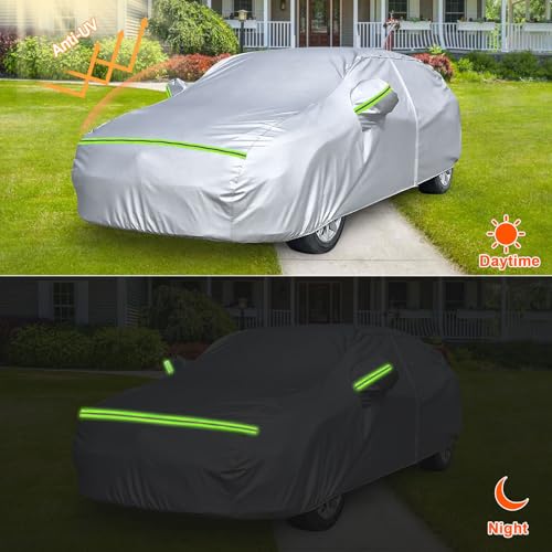 Image of Waterproof Car Covers Replace for 2008-2025 Audi A4 /S4 Sedan, 6 Layers Silver All Weather Custom-fit Car Cover with Zipper Door & Windproof Bands for Snow Rain Dust Hail Protection