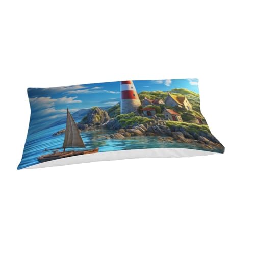 Housse de couette 135x200 cm imprimée 3D microfbre Le Phare parure de lit avec taie - 3