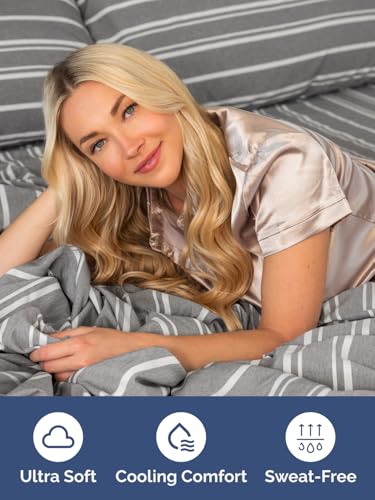 Image of Extra Deep Queen Fitted Sheet - Single Fitted Sheet Only - Grey Stripes | Easily Fits 18 inch to 24 inch Mattress, Soft, Wrinkle Free, Breathable & Comfy, Extra Deep Pockets Hotel Luxury Fitted Sheet