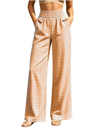 Pantalon fluide femme imprimé carreaux pour un look d'été décontracté et chic en vacances