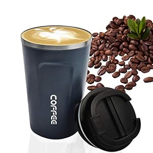 MOMSIV Blauwe koffiekop, vacuüm herbruikbare lekvrije dubbelwandige koffiekop, isolatie roestvrij staal milieuvriendelijke reismok voor warme koffie, thee en koude dranken, 380 ml