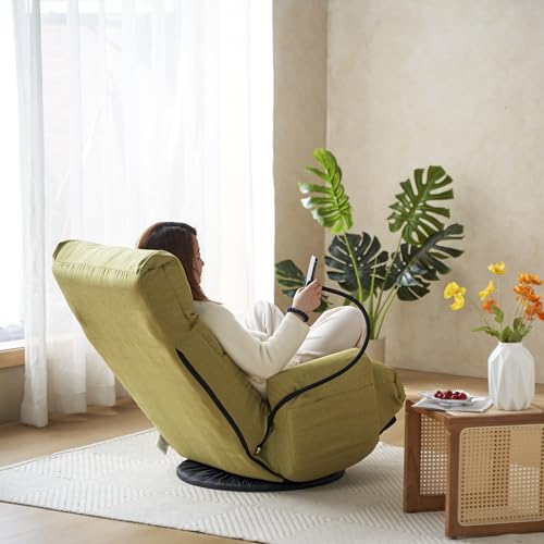Image of Green Teddy Swivel Floor Gaming Chair - Ergonomic 5-Level Adjustable Backrest Gamer Chair with Armrest & Phone Holder, Lounge Gaming Chairs with Side Pockets for Kids & Adults