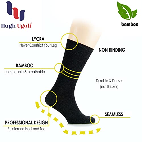 Hugh Ugoli Women's Bamboo Thin Crew Socks for Dress Business & Trouser, Seamless Toe, 4 Pairs in Gift Box, Shoe Size 5-8/8-112