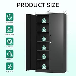 Letaya metal garage storage cabinets with lock 72 tall tool organizer steel lockers 5 adjustable layers shelves for homeofficewarehousegarageblack 72  urban country home decor