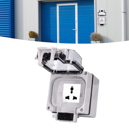 Image of MX IP66 Waterproof Outdoor Electrical Socket Box, 250V 13A Universal 2 Module Weatherproof Wall Socket with Spring Cover & Locking System, Dustproof Power Outlet for Garden, Balcony & Garage