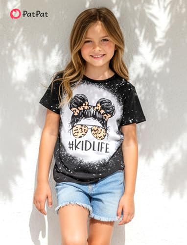 Image of PATPAT Girls Crewneck Short Sleeve Graphic Tees Animal Print Shirts Cute Summer Outfits 5-12 Years