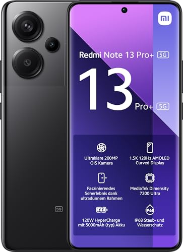 XIAOMI Redmi Note 13 Pro+ 5G Smartphone 12+512GB Handy ohne Vertrag 6 67 1 5K AMOLED Display 5.000 mAh 200MP Kamera Dual-SIM Black