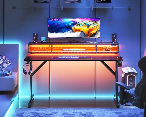 MOTPK 48 inch LED Gaming Desk with Power Outlets & Float Stand