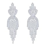CHRAN Silver Teardrop Crystal Long Tassels Dangle Earrings Sparkling Rhinestone Ladies Gifts