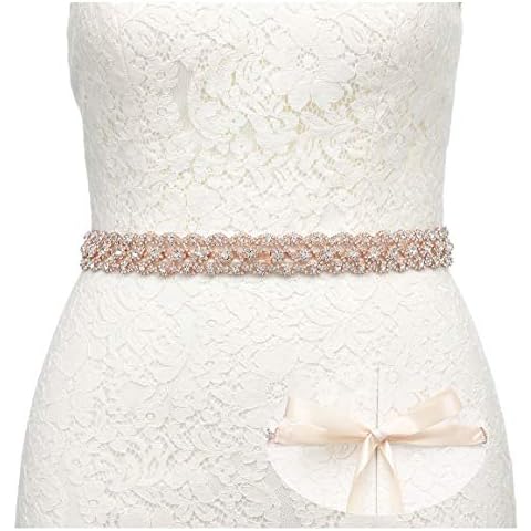 SWEETV Rhinestone Wedding Bridal Belt Bridesmaid Sash for Party Prom Evening Dresses Gown, Rose Gold Cover