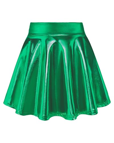 KEREDA Girls Metallic Skater Skirts Shiny Flared Holographic Skort Green 8-10 Years