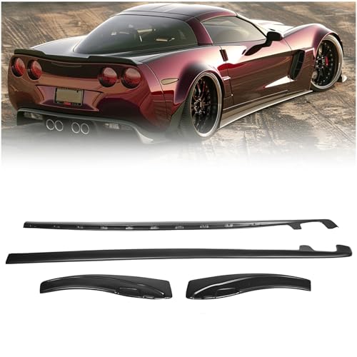 KUAFU Replacement Rocker Panels Guard Side Skirts Extension Compatible with 2005-2013 Chevy Corvette C6 Wide Body Models ZR1 Style with Mud Flaps