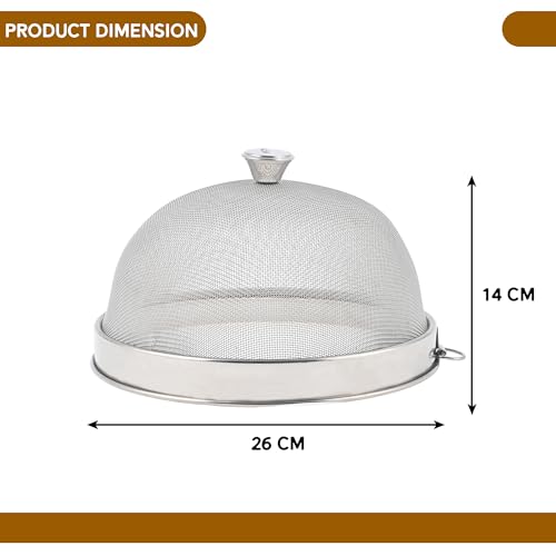 Image of Kuber Industries 10 Inch Mesh Guard Stainless Steel Food Cover Dome | Dish Cover Net Basket for Kitchen & Outdoor Use | Protects Food from Mosquitoes, Insects and Flies | Silver