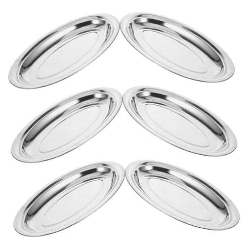 ULTECHNOVO 6piezas Bandeja de Pescado de Acero Inoxidable Ovalada Plato para Servir de Organizador de Tocador para Camping y Barbacoa para Fiestas y Aperitivos