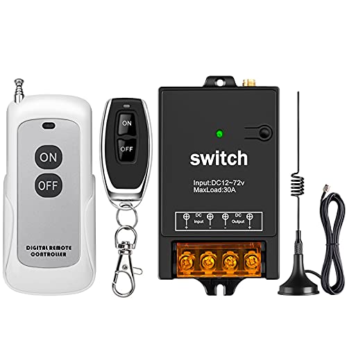 [Upgraded Version] Electop Wireless Remote Switch DC 12V-72V, Wireless 30A Relay Light Switch with 984ft 328ft Long Range Remote Controls & SMA Antenna for Outdoor Lighting, RV Fan, Motor, Pump, etc