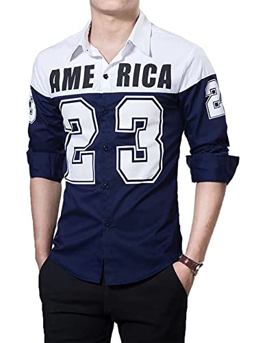 Image of DEELMO Men's Regular Cotton Blend Casual Shirt (40, Navy Blue)