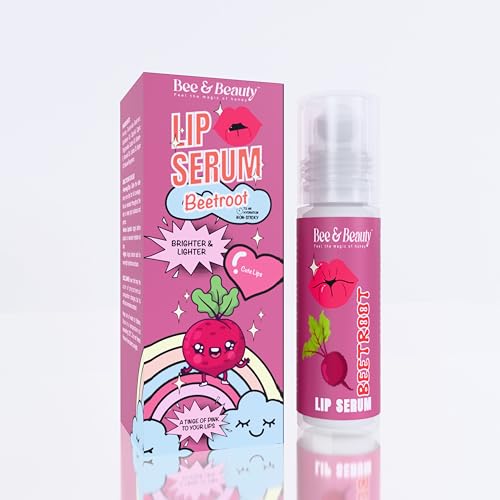 Image of Bee & Beauty Moisturizing Lip Serum Roll On - 5ml | With Beetroot Extract Infusion | Nourishes, Hydrates and Gently Exfoliates | For Men and Women | Natural Pink Lip Roll On For Daily Lip Care