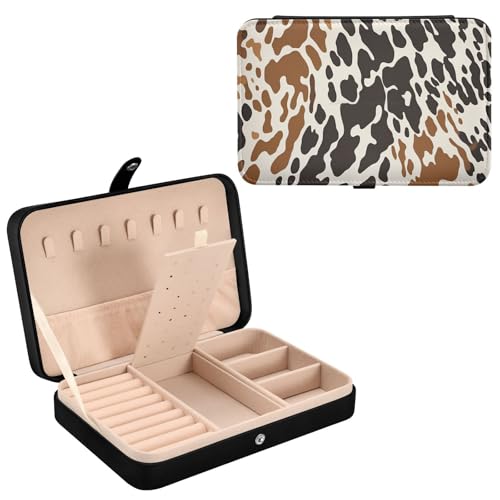 Haskirky Cow Print Jewelry Box Portable PU Leather Travel Jewelry Organize for Women Jewelry Storage Display Holder for Ring, Necklace, Earring