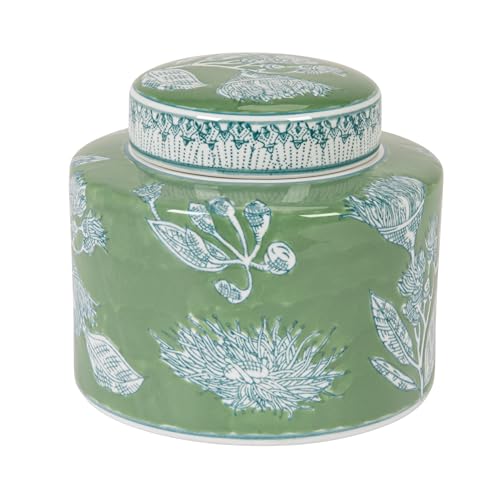 Creative Co-Op Decorative Round Ceramic Ginger Jar with Lid Green