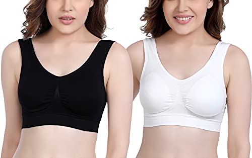 Image of Fshway Women's Cotton Lightly Padded Sports Bra Stretchable Air Bra Removable Pad & Non-Wired Bra Women's Cotton Slip On Active Bra(its a Best for 32 to 36 Bust Size)