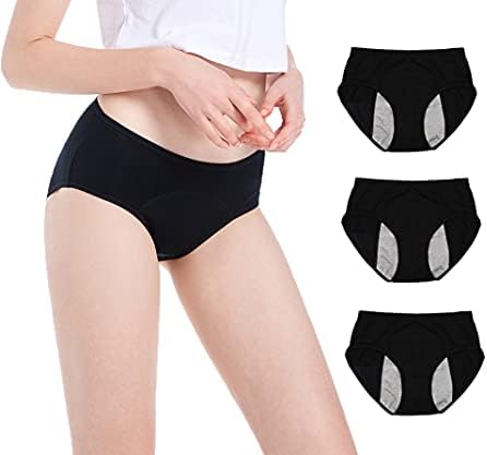 Leak Proof Protective Panties for Women Menstrual Period / Girls Heavy Flow/ Postpartum Bleeding/ Urinary Incontinence (Pack of 3) (Black, L / 28-31 Waist)