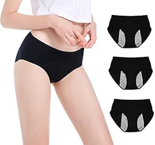 Leak Proof Protective Panties for Women Menstrual Period / Girls Heavy Flow/ Postpartum Bleeding/ Urinary Incontinence (Pack of 3) (Black, L / 28-31 Waist)