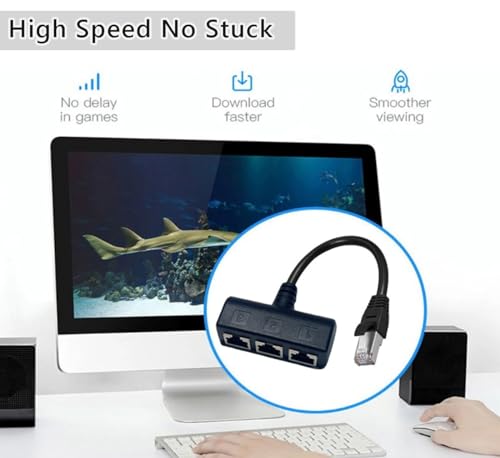 Image of RJ45 Ethernet Splitter 1 to 3 Network Adapter, RJ45 1 Male to 3 Female LAN Ethernet Adapter Cable, Suitable for Super Cat5, Cat5e, Cat6, Cat 7, Cmpatible with ADSL, TVs, Set-top Boxes, Routers