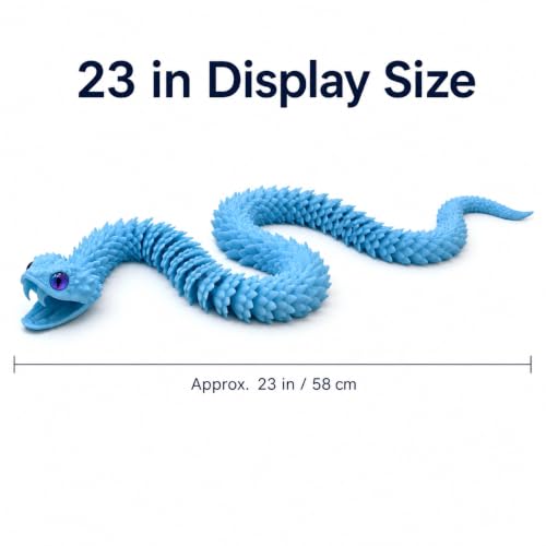 Image of 3D Printed Blue Viper Snake, 23 inch Glow in the Dark Articulated Snake Sculpture with Movable Jaw & Fangs, PLA Desk Decor for Display Shelves & Adult Collectors