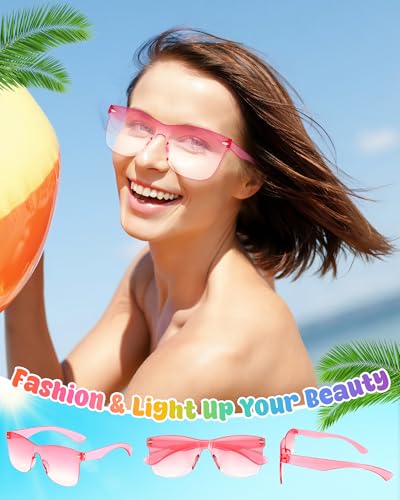 10 Pack Colorful Square Sunglasses for Women Bulk, Fun Rimless Transparent Glasses Party Favors2