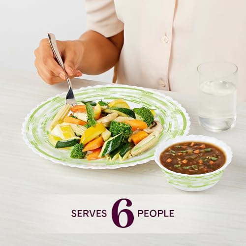 Image of Larah by Borosil 35 Pieces Opalware Dinner Set | for Family of 6 | Microwave & Dishwasher Safe | Bone-Ash Free | Crockery Set for Dining & Gifting | Plates & Bowls (Aura)
