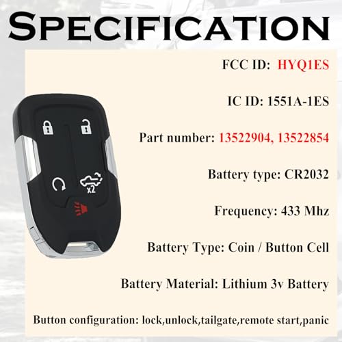 Image of SUPALAND Keyless Entry Remote Control Key Fob Replacement Fits for GMC Sierra 1500 2500 3500 2019 2020 2021 2022 2023 Chevrolet Silverado 1500 2500 3500 HYQ1ES 13522904 13522854 433 MHz