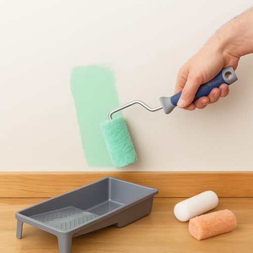 Mäster Rollerset für alle Oberflächen – Serie Superior – Komplett-Set mit 100 mm Wollon-, Mint- und Superfilt-Minirollen, Bügel und Farbwanne – Streichen von Decken, Wänden und Holz im Innenbereich