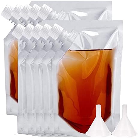 32oz Concealable Flasks Reusable Drinking Bag - 10 Pack Plastic Flask for Liquor Cruise Pouch Hidden Sneak Alcohol Travel Drinking Flask Kits,Travel Party,with Funnel (32oz x 10)