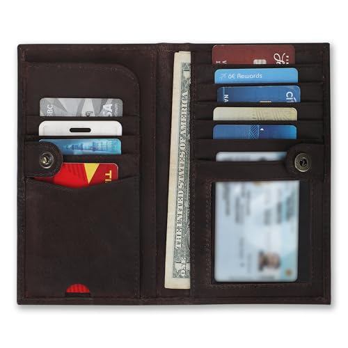 Genuine Leather RFID Blocking Long Wallet for Men & Women – Bifold Checkbook Cover Wallet with 10 Card Slots, 2 Bill Compartments, ID Window – Vintage Travel Organizer2