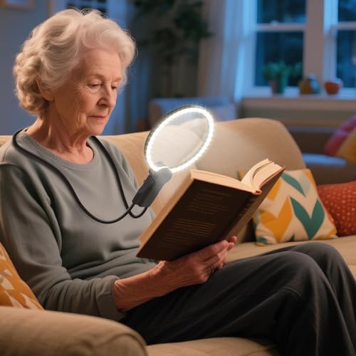 2500mAh Magnifying Glass with Light, 5X/10X Hands Free Magnifier for Reading, Sewing, Knitting, Cross Stitch & Crafts, Lighted Magnifier for Seniors & Low Vision