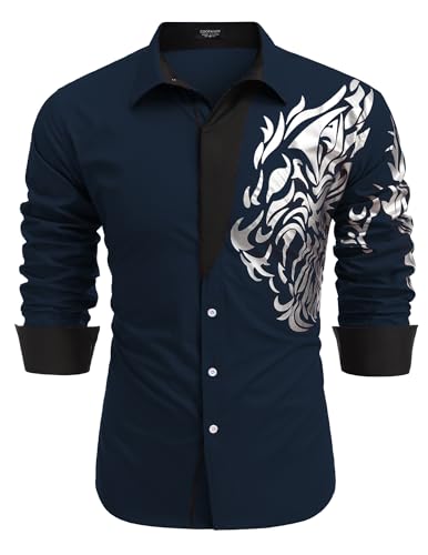 Chemise boutonnée manches longues homme COOFANDY coton casual chic grande taille