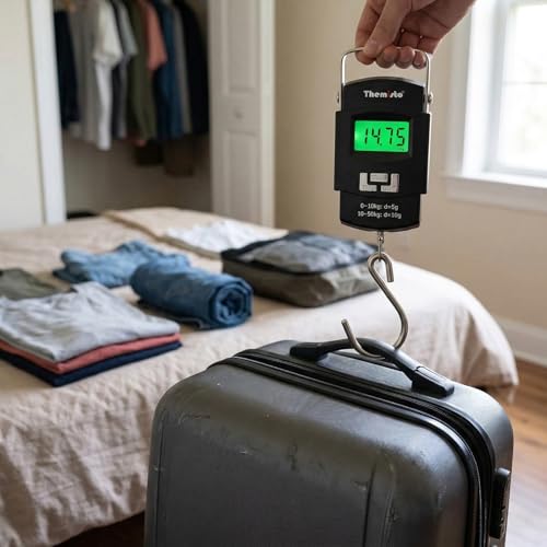 Image of Themisto TH-WS01 Digital Hanging Luggage Scale | 50kg Portable Travel Weighing Scale with LCD Display (Black)