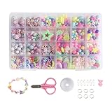 LifgWas - Kit de pulsera elástica infantil con 24 tipos de perlas para hacer joyas DIY collar y diadema, regalo creativo para niñas principiantes, manualidades en casa