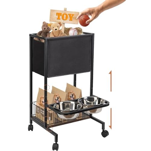 Dog Storage Organizer, Adjustable Heights Dog Toy Storage, Pet Storage Organizer with Wheel, Pet Feeding Station for Small, Medium, Large Dogs