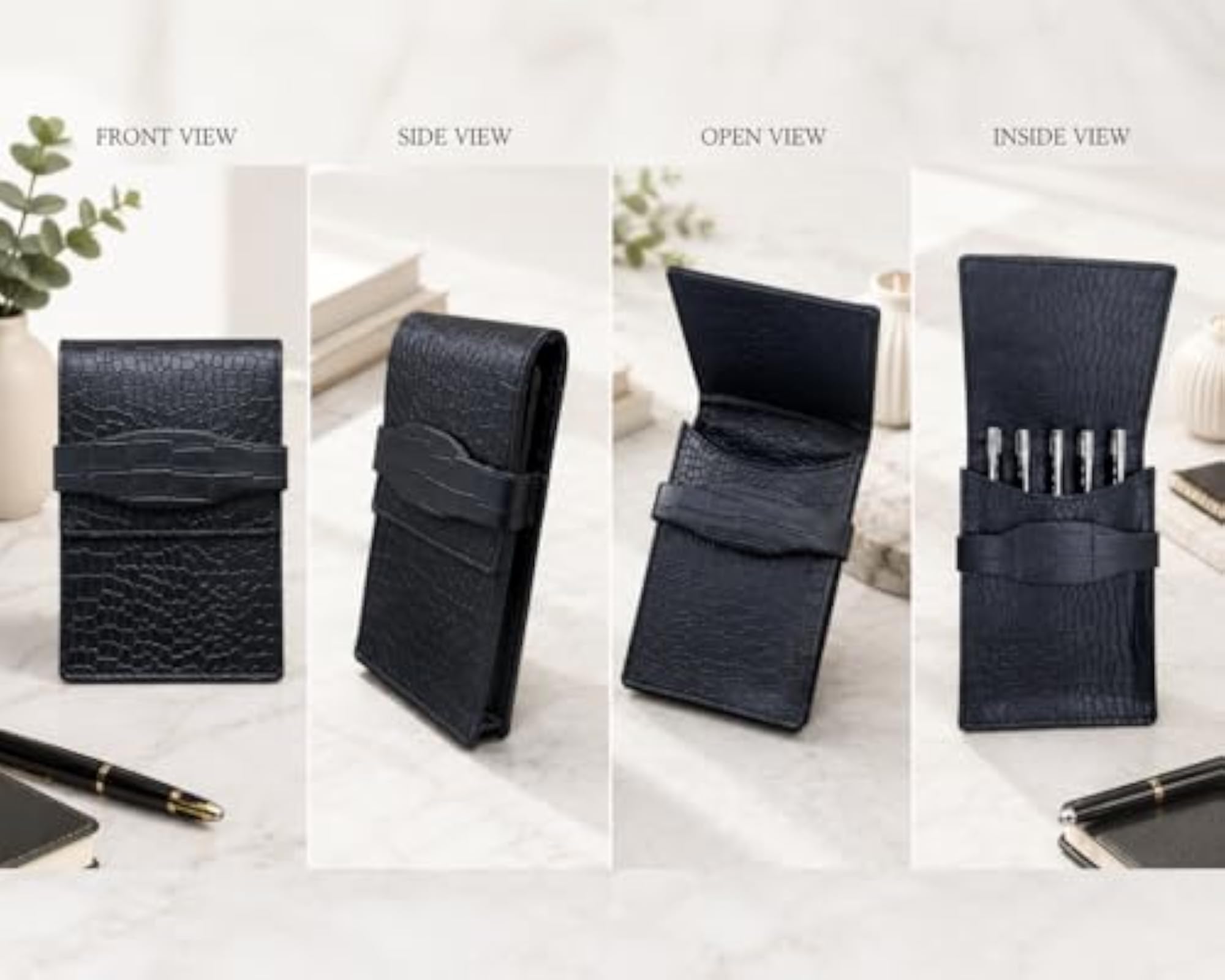 Premium 5 Slot Faux Leather Pen Pouch Organizer