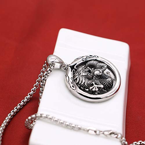 Dankadi Gift Men's 100% 925 Sterling Silver Dragon Circle Pendant Necklace 18 "20" 22 "24" 26 "28" Solid Silver Chain Fashion Fine Jewelry- Italy (24) #TOP6
